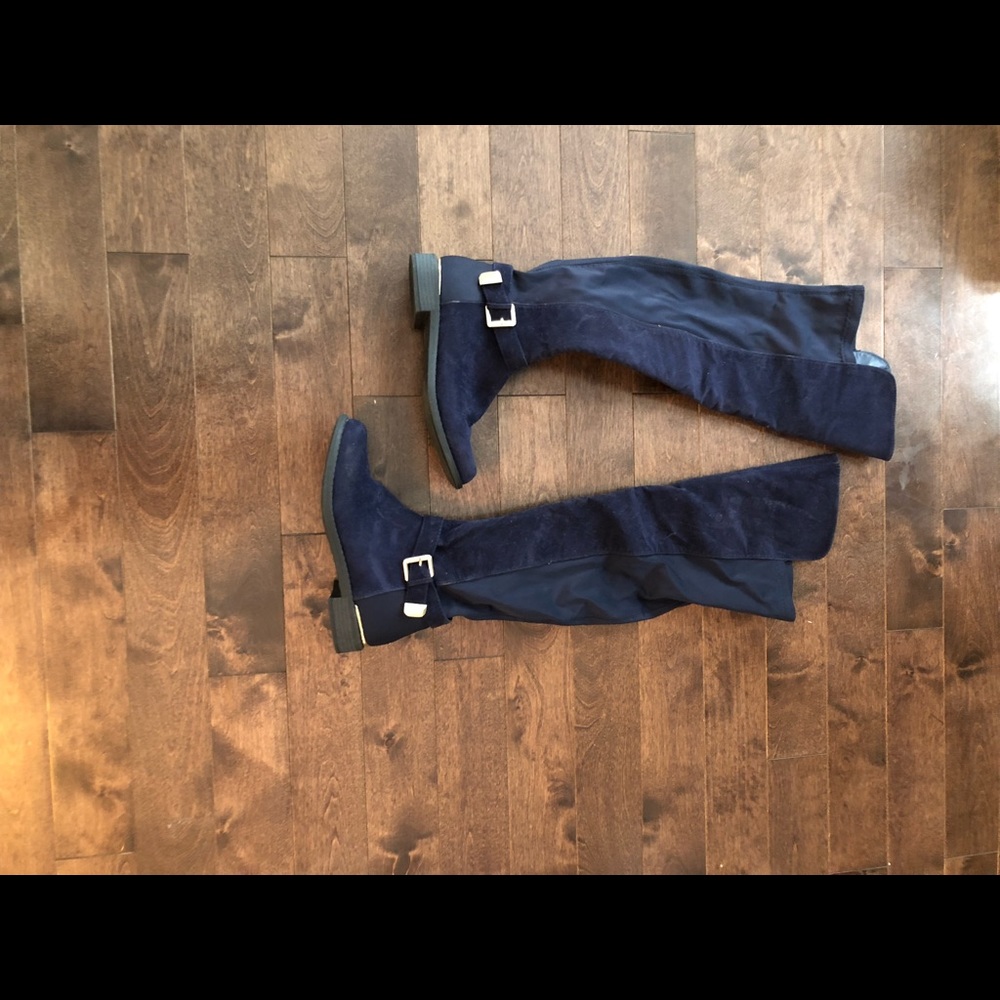 Navy boots over the knee flat